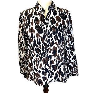 Foxcroft Womens 16 Multicolor‎ Leopard Print Wrink Free Button 100% Cotton Top